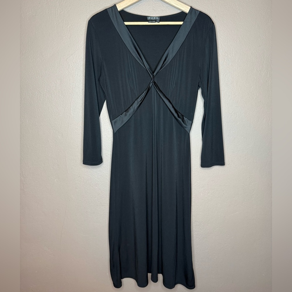 BCBG Paris Y2K Criss Cross Little Black Dress Long Sleeve Whimsigoth Midi Medium